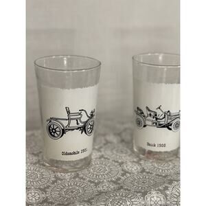 VINTAGE FEDERAL GLASS BEVERAGE GLASSES SET 2 ANTIQUE CARS Buick And Oldsmobile